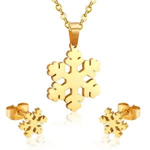 ◾️18k Gold Plated Snowflake Earrings Pendant Necklace Set